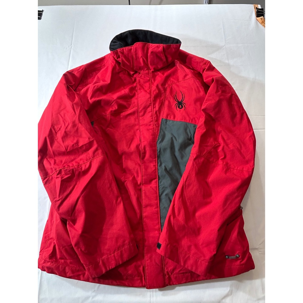 Spyder Mens Ski Jacket Red Grey Full Zip Hooded Winter Coat Size Medium